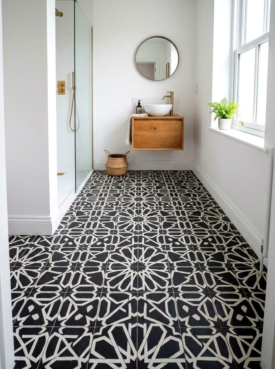 Bold Patterned Floor Tile - 30 tiny apartment bathroom ideas