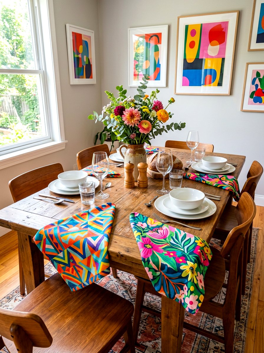 Bold Patterned Napkins - 30 casual dinner table ideas