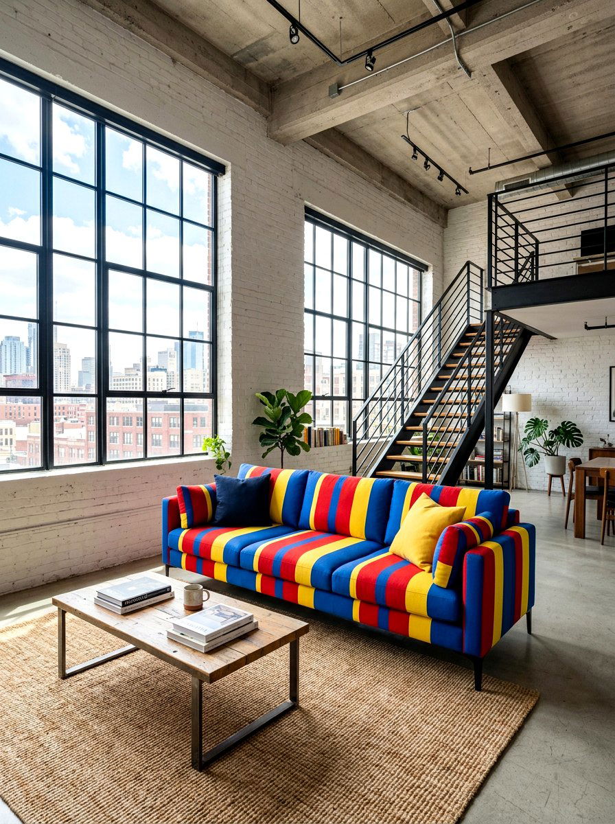 Bold Primary Color Stripe Sofa - 30 statement stripe sofa ideas