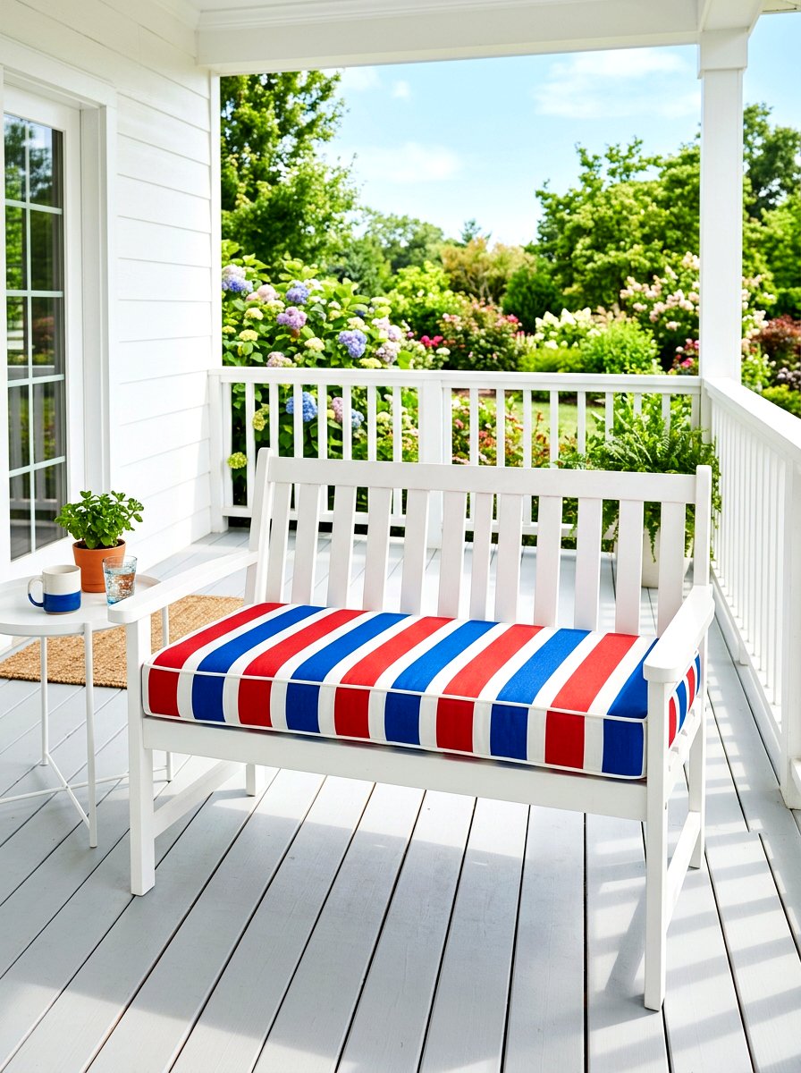 Bold Primary Color Striped Porch Seat - 30 striped outdoor cushion porch ideas