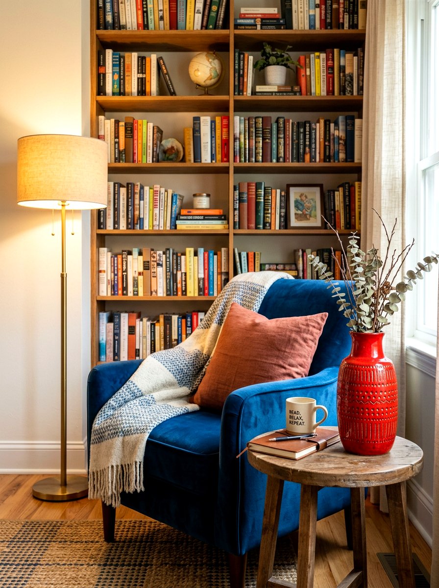 Bold Red Vase Reading Nook - 30 ceramic vase styling ideas