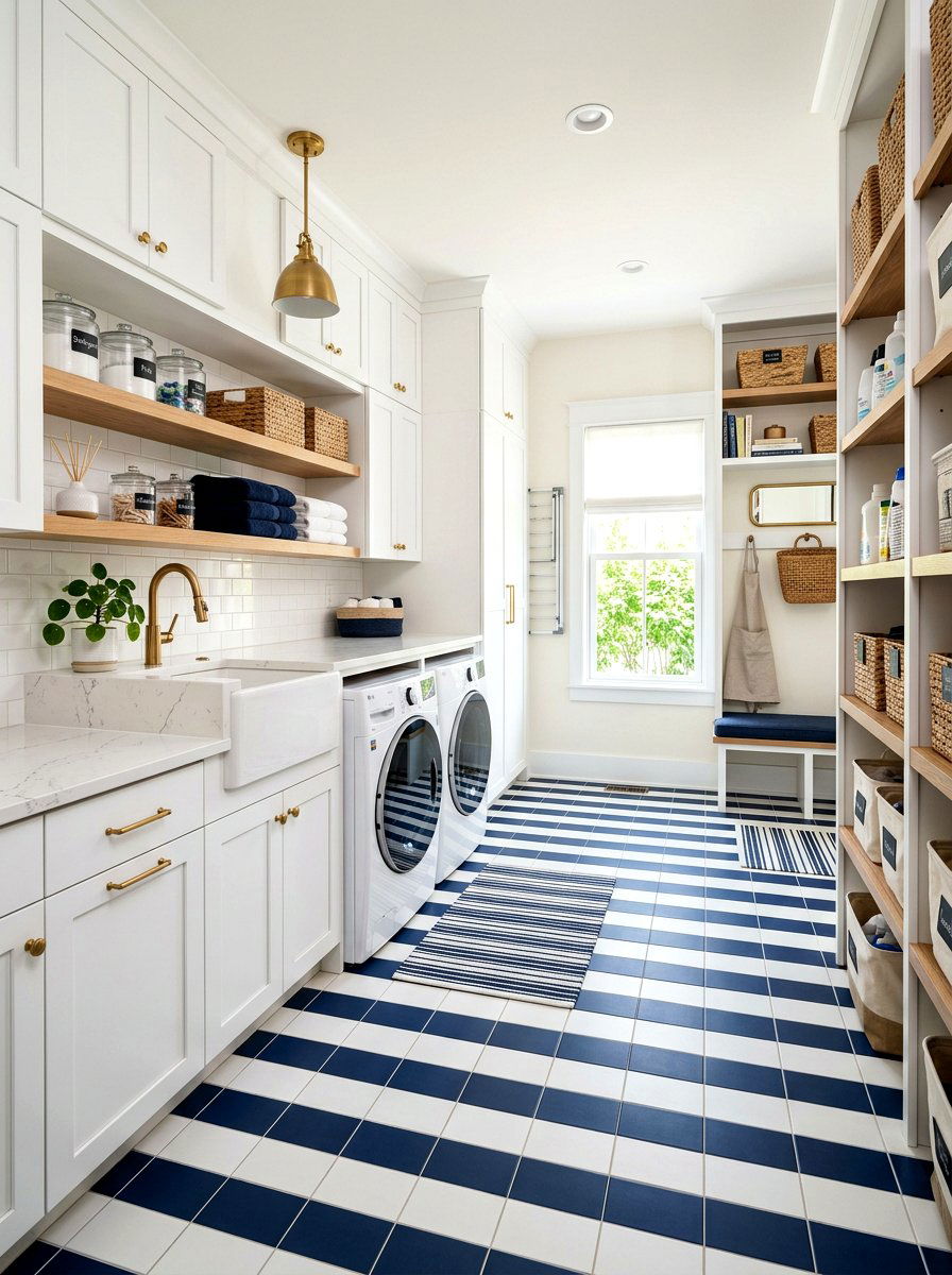 Bold Stripe Tile - 30 laundry room floor tile ideas
