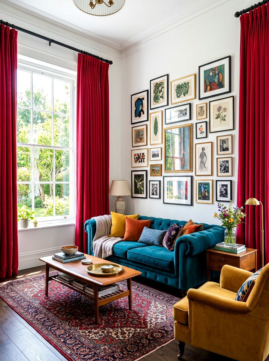 Bold Velvet Drapes Room - 30 playful maximalist decor ideas