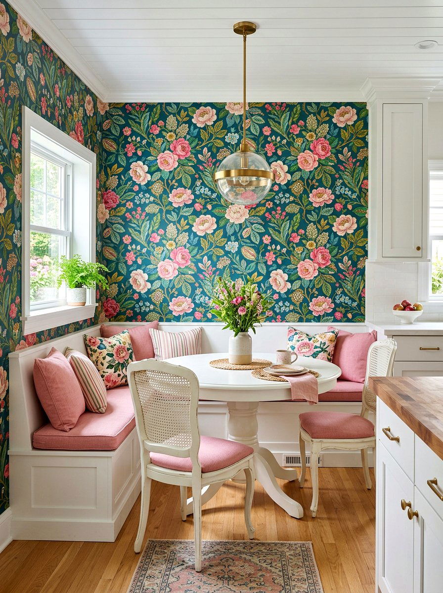 Bold Wallpaper Kitchen Nook - 30 breakfast window nook ideas