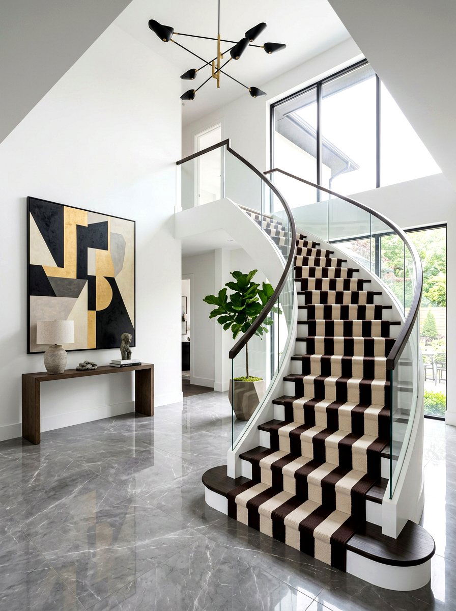 Bold Wide Stripe Stair Runner - 30 stair runner stripe ideas