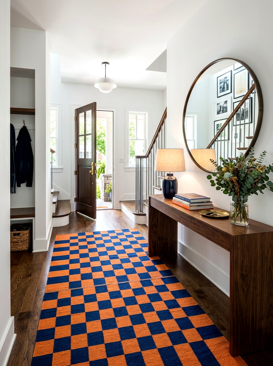 Bold checkered entryway rug - 30 bright checkerboard decor ideas