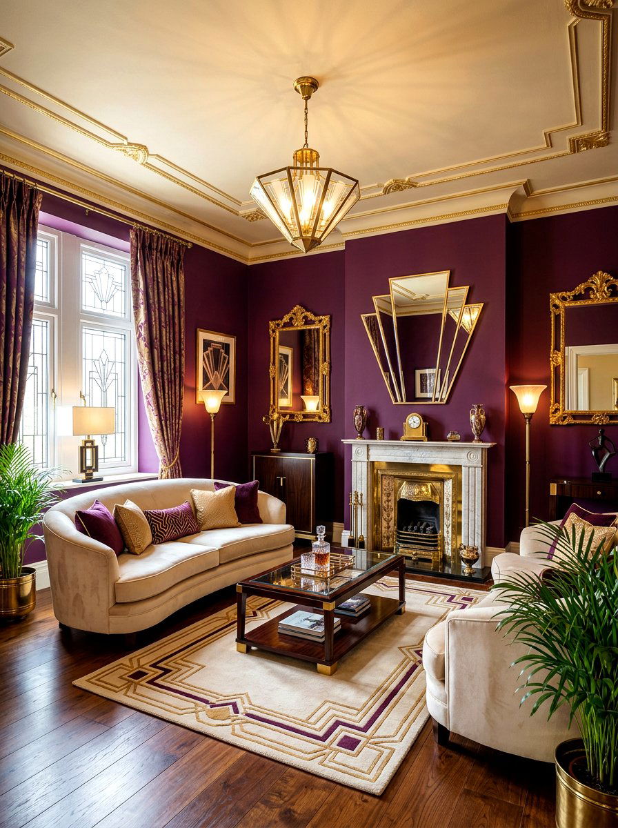 Bold color Art Deco living room paint - 30 art deco living room ideas