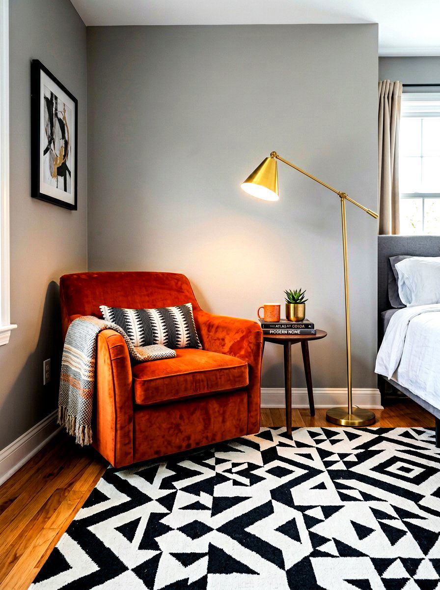 Bold color accent chair nook - 30 bedroom reading corner ideas