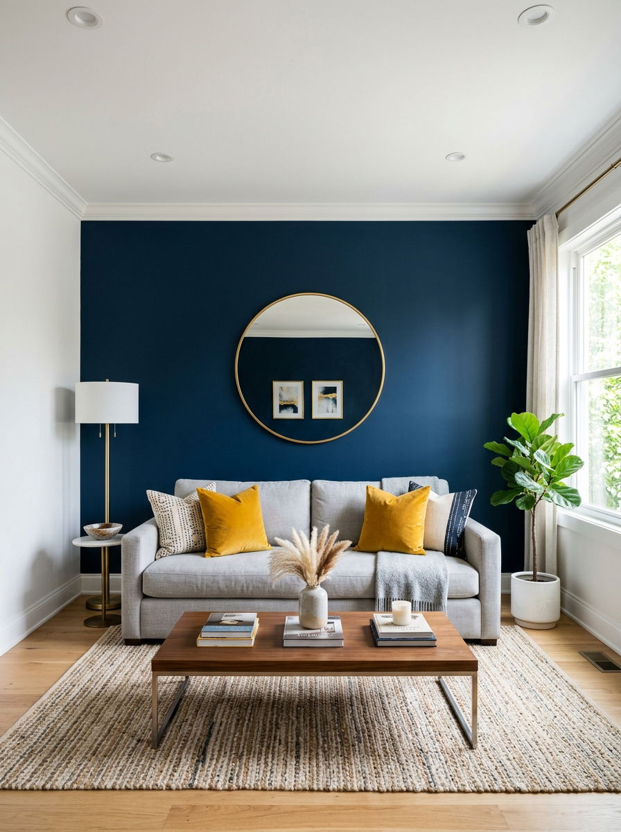 Bold color accent wall living room - 30 no fireplace living room ideas