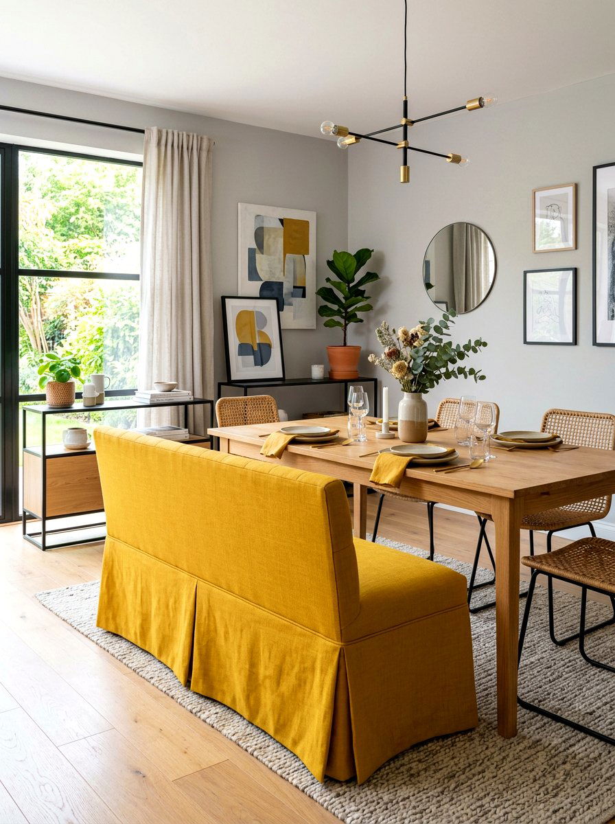 Bold color skirted dining bench - 30 skirted dining bench ideas