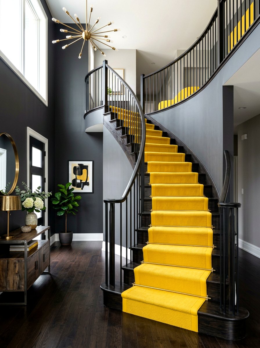 Bold color stair runner - 30 stair runner ideas