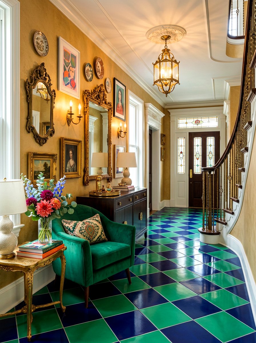 Bold colorful checkerboard foyer - 30 checkerboard foyer floor ideas