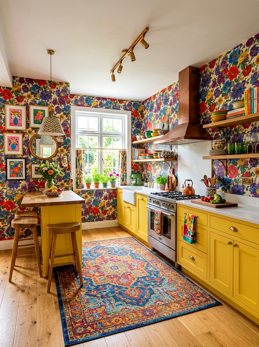 Bold colorful floral kitchen wallpaper - 30 floral kitchen wallpaper ideas