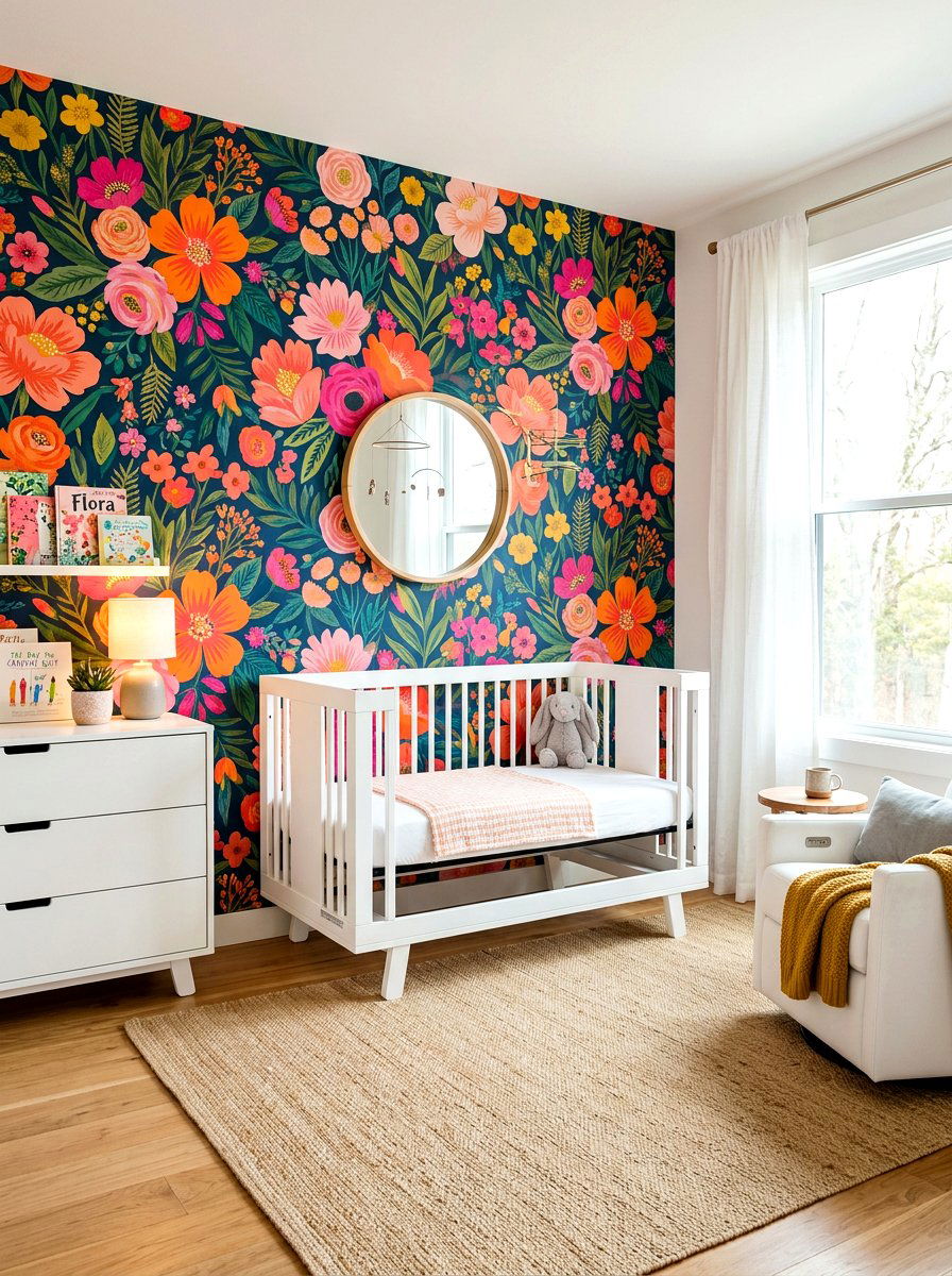 Bold floral nursery wallpaper - 30 floral nursery wallpaper ideas