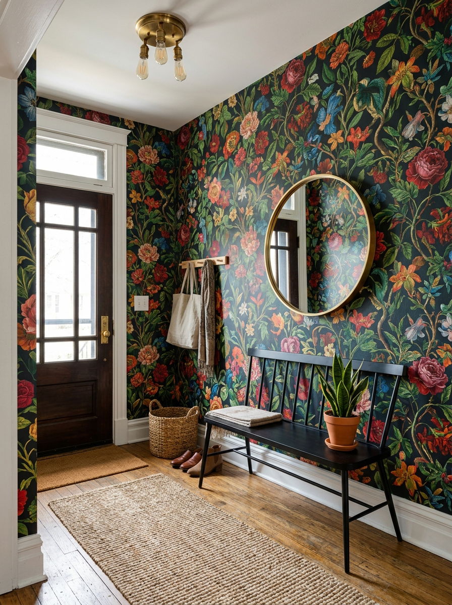 Bold floral wallpaper - 30 small entryway ideas