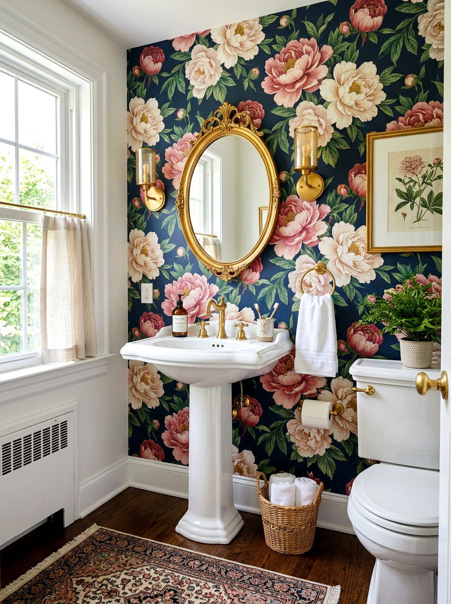 Bold floral wallpaper - 30 small guest bath decor ideas