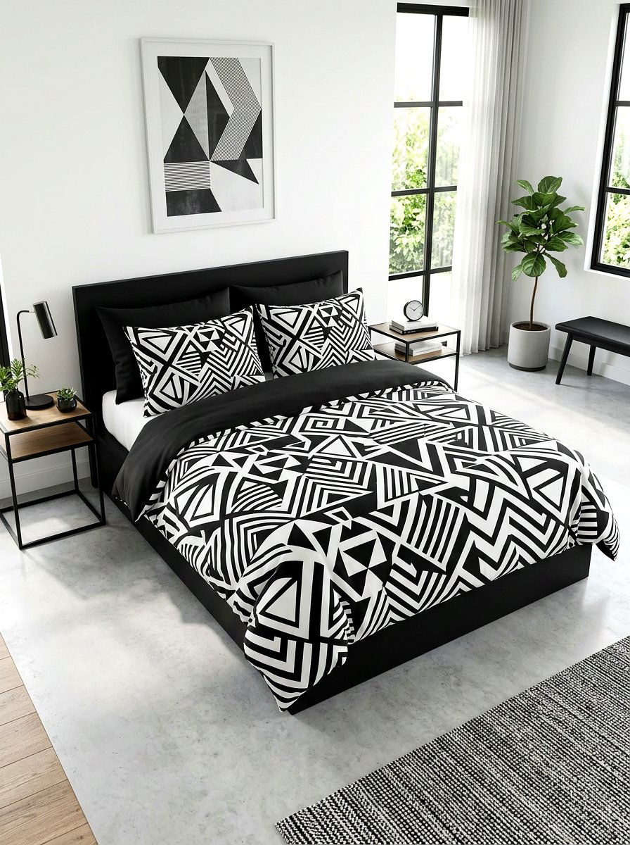 Bold geometric print bedding - 30 tailored bedding ideas