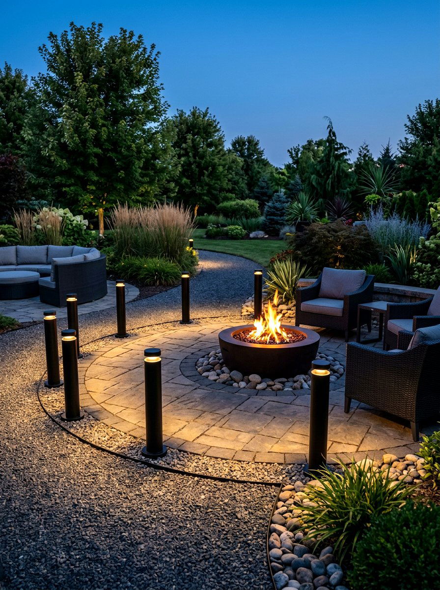 Bollard Lights Fire Pit Surround - 30 fire pit lighting ideas