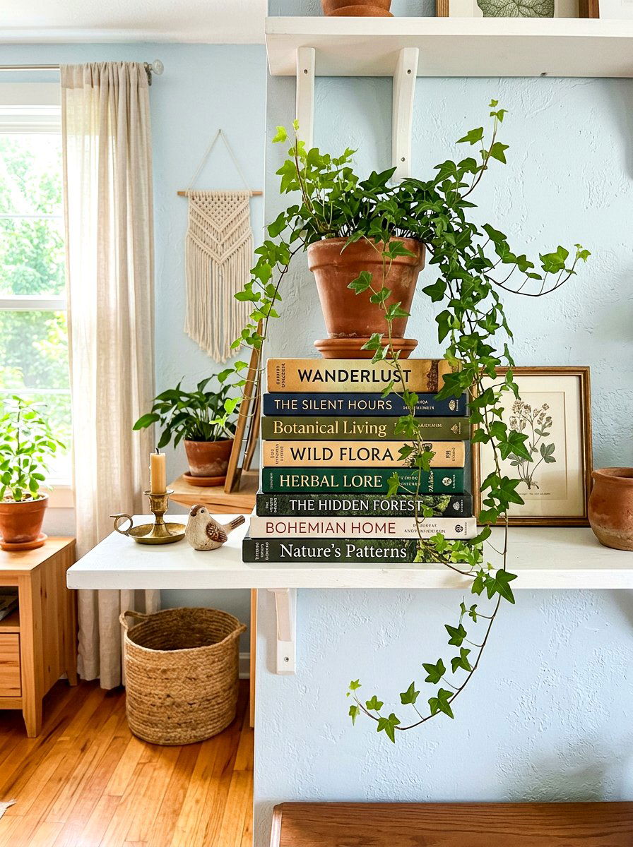 Book Stack With Plant - 30 stacked books decor ideas