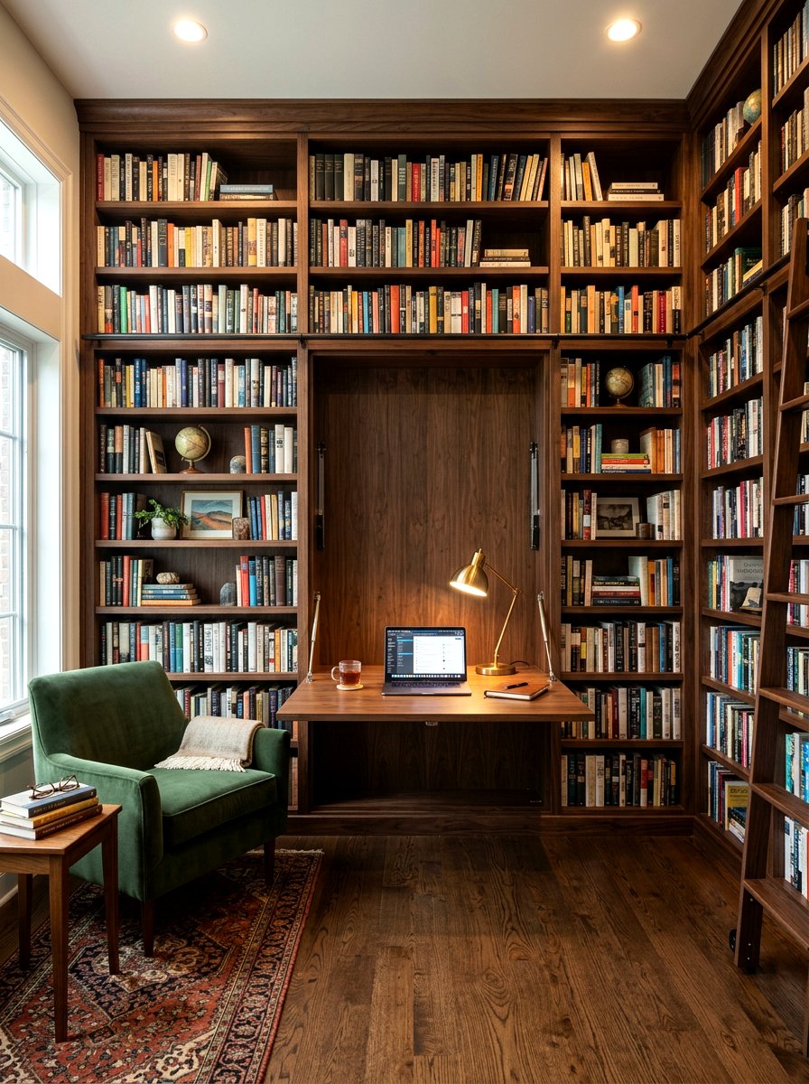 Bookcase With Integrated Drop Down Desk - 30 fold down desk apartment ideas