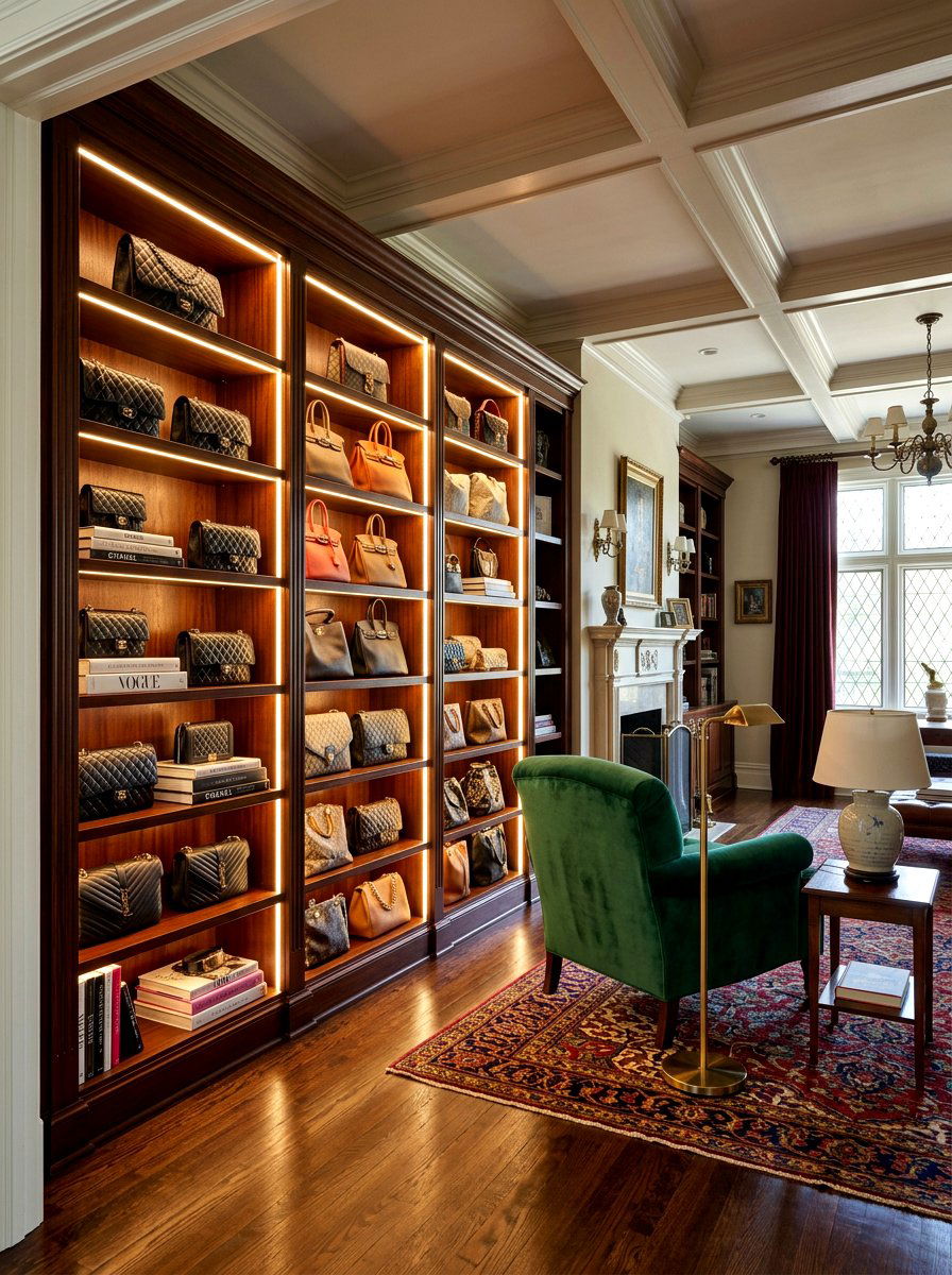 Bookcase display system - 30 handbag storage ideas