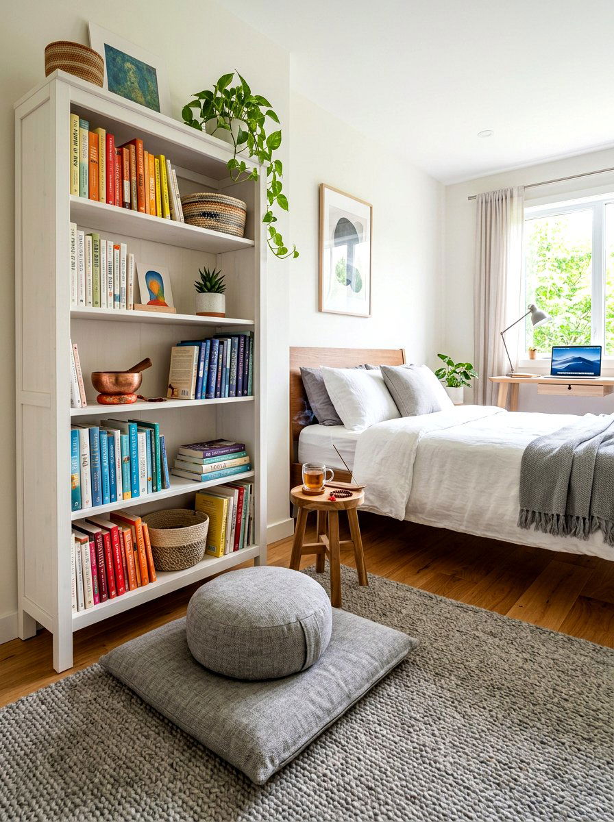 Bookcase meditation corner bedroom - 30 meditation corner bedroom ideas