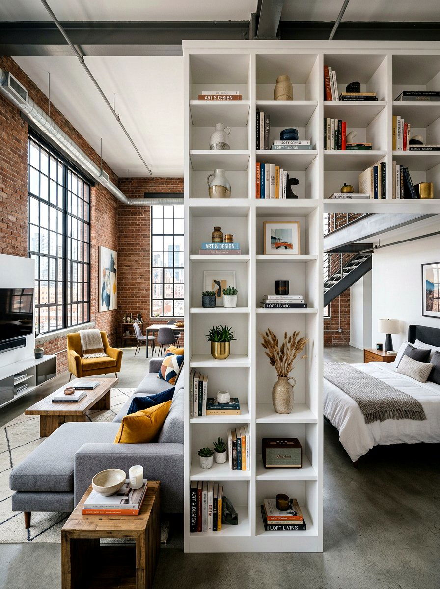 Bookcase room divider - 30 no drill shelving ideas