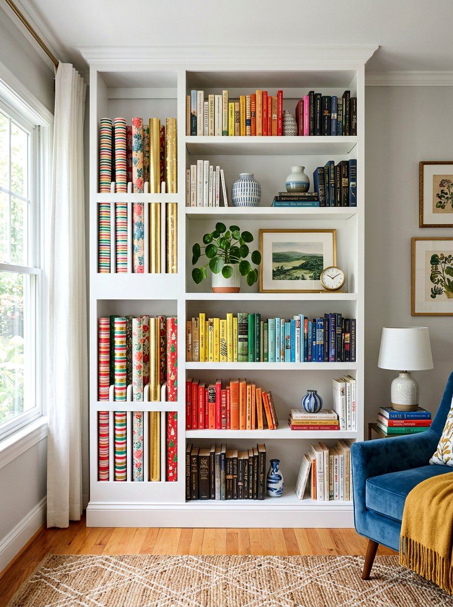 Bookcase wrapping paper storage - 30 wrapping paper storage ideas