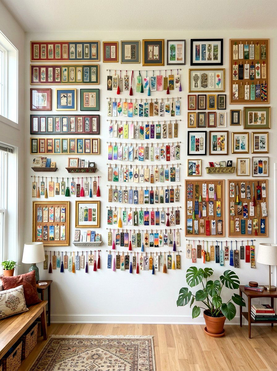 Bookmark gallery wall - 30 bookmark display ideas