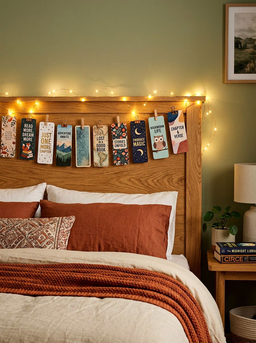 Bookmark hanging string lights - 30 bookmark display ideas