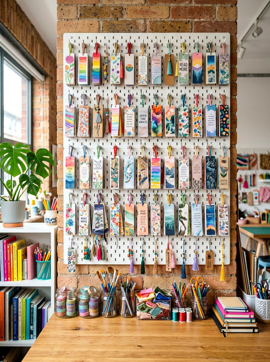 Bookmark pegboard - 30 bookmark display ideas