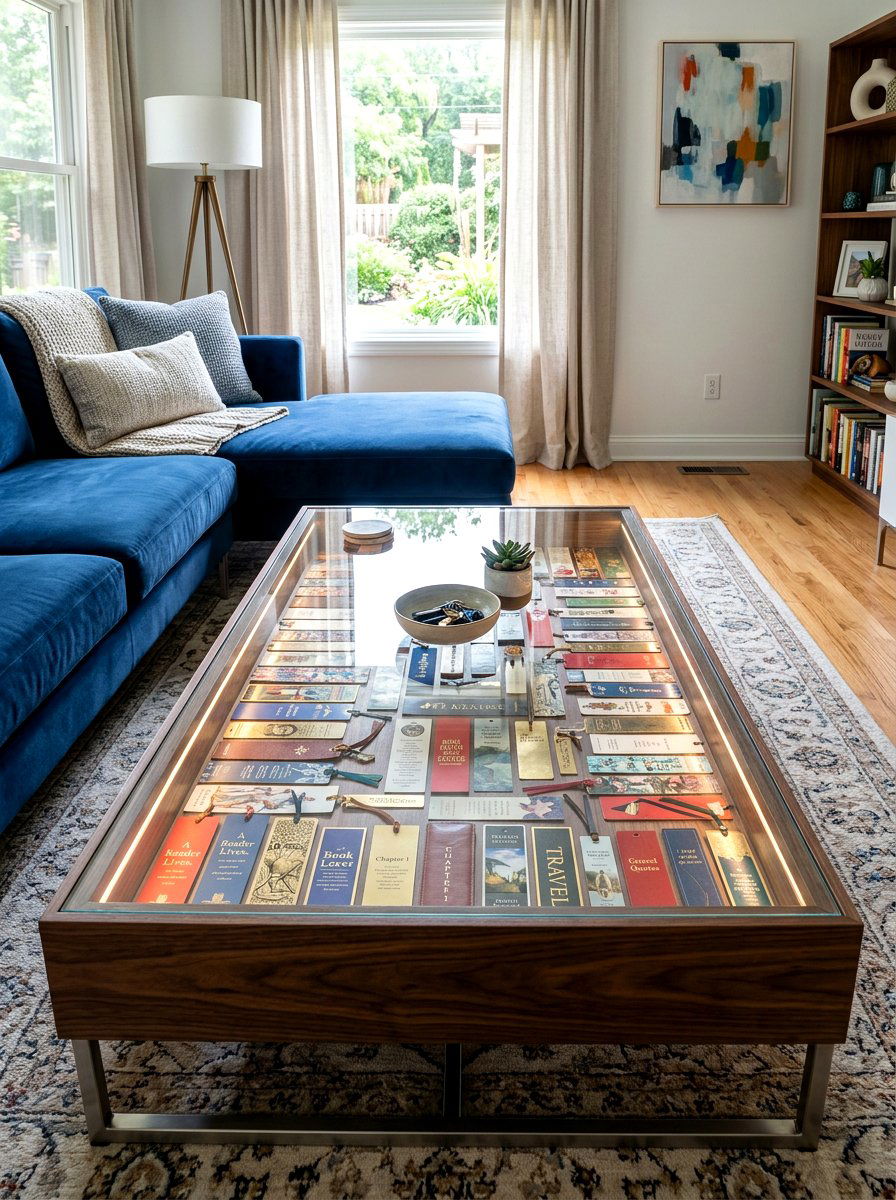 Bookmark shadow box coffee table - 30 bookmark display ideas