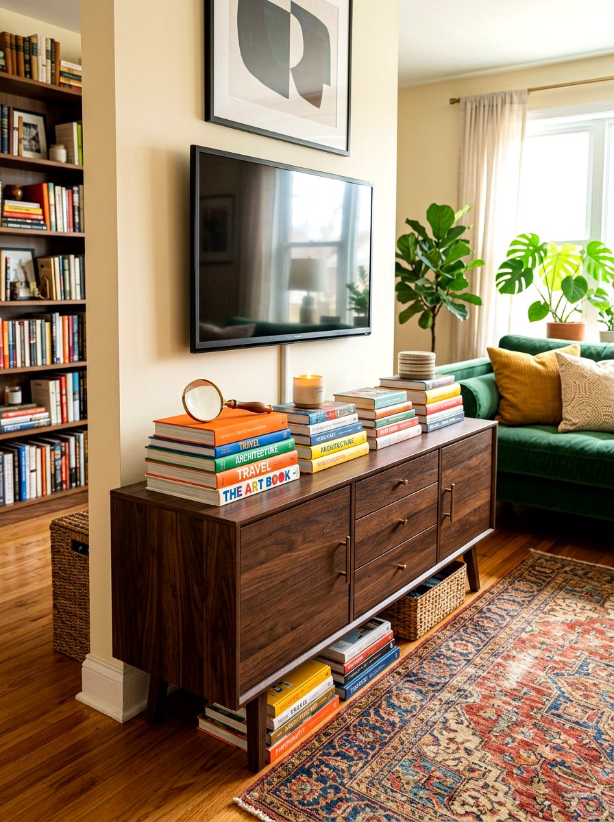 Books On TV Console - 30 media console styling ideas