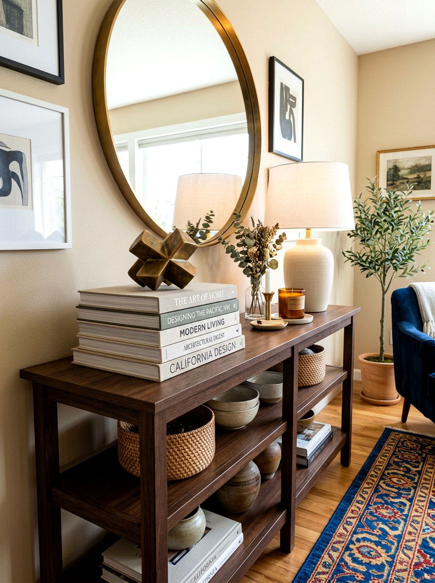 Books on console table - 30 hallway console styling ideas