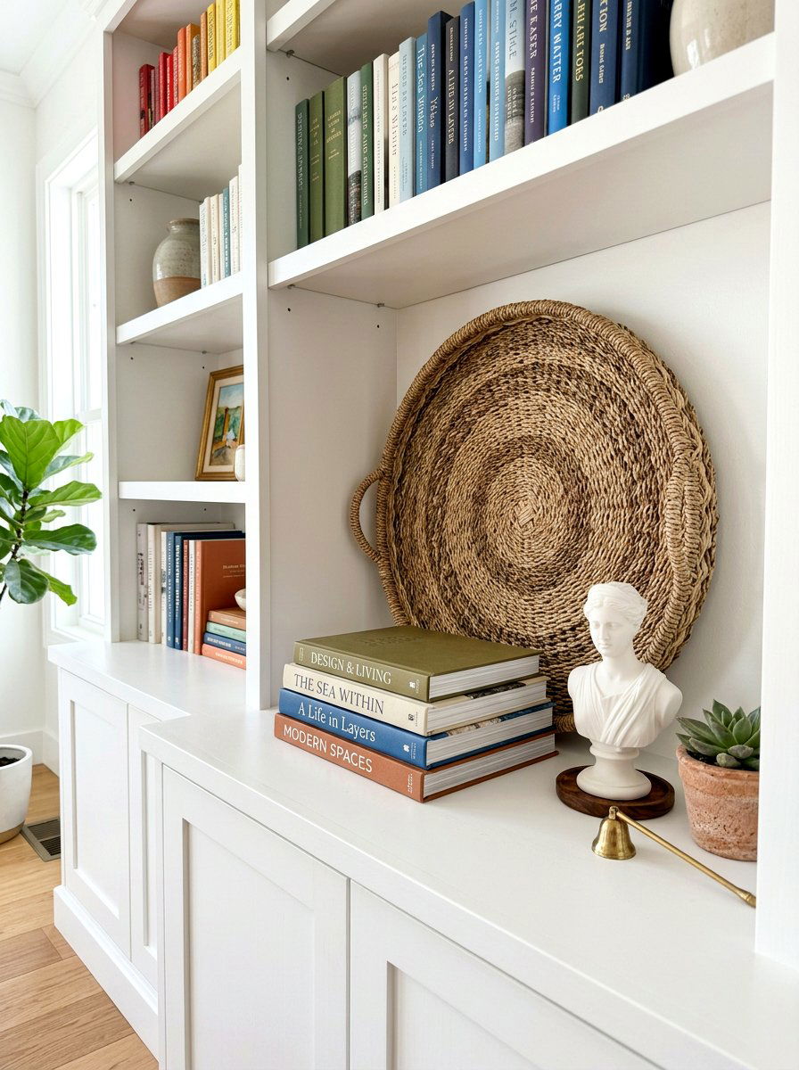 Bookshelf Decorative Woven Tray - 30 woven tray decor ideas