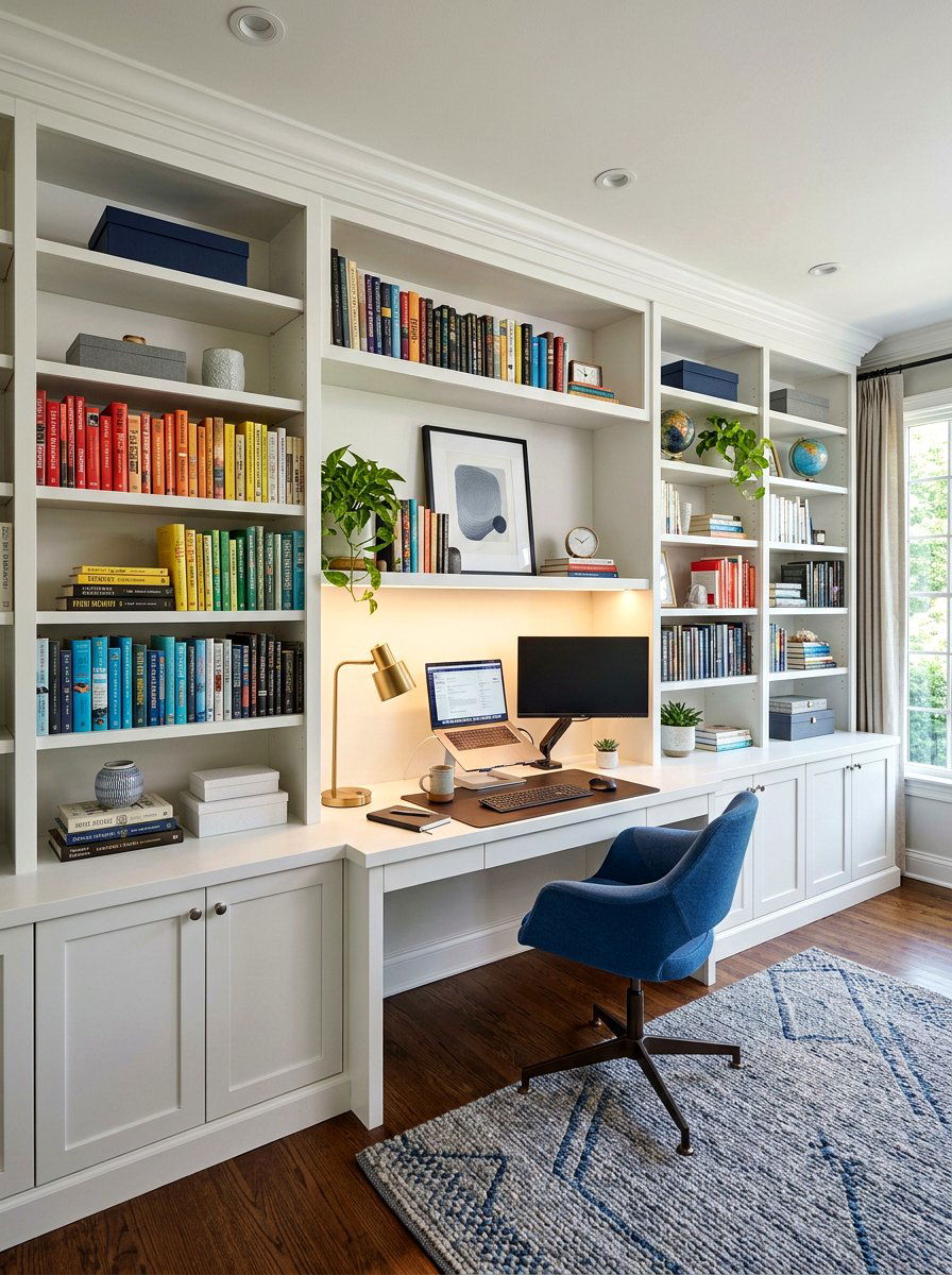 Bookshelf Desk Integration - 30 apartment office ideas