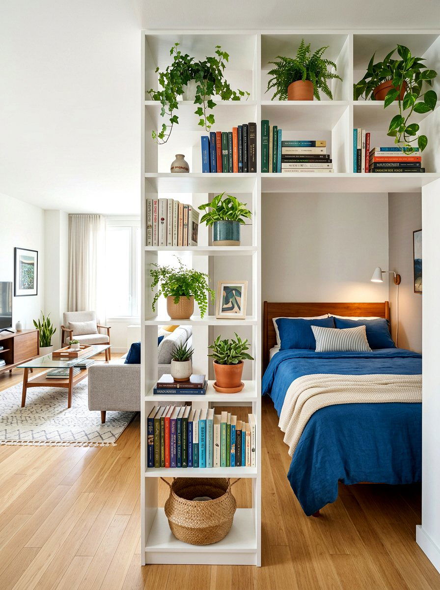 Bookshelf Divider Bed Nook - 30 bed nook studio ideas