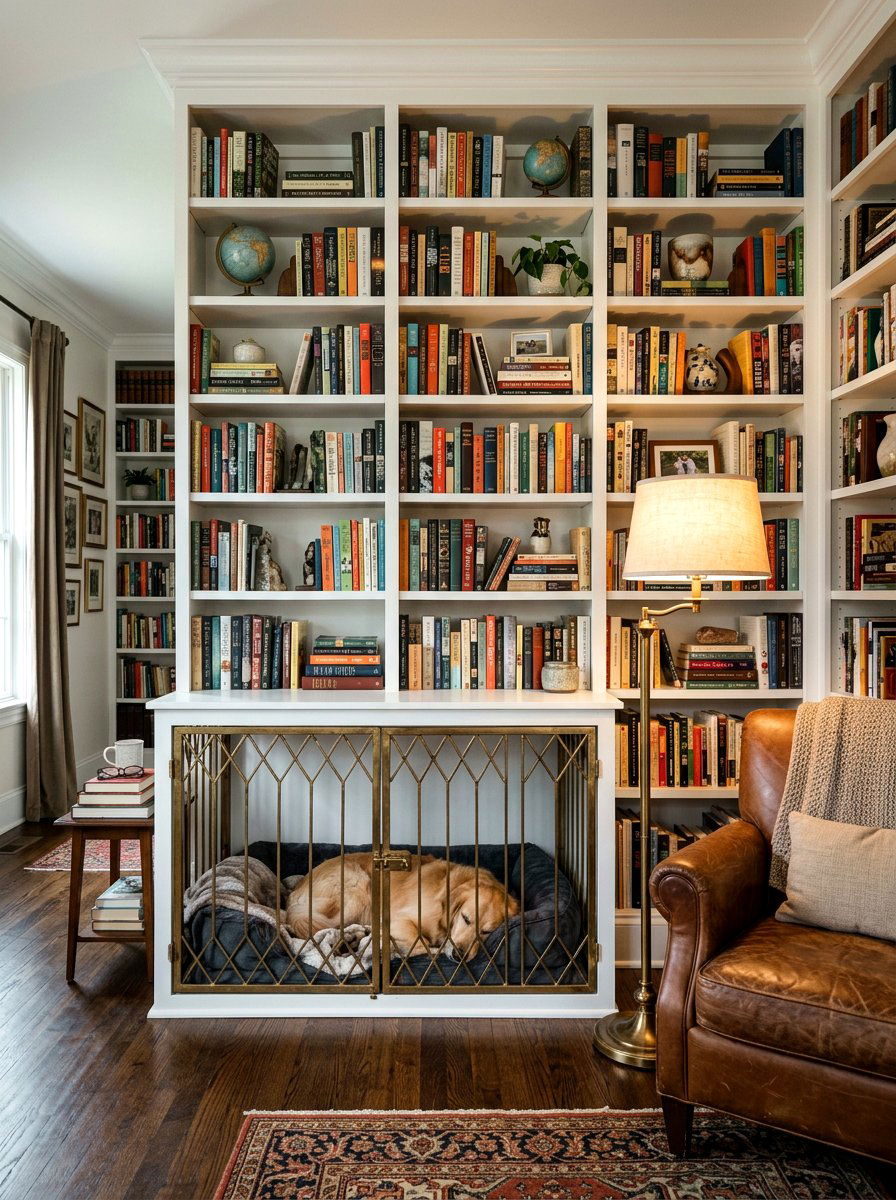 Bookshelf Dog Crate - 30 built in dog crate ideas