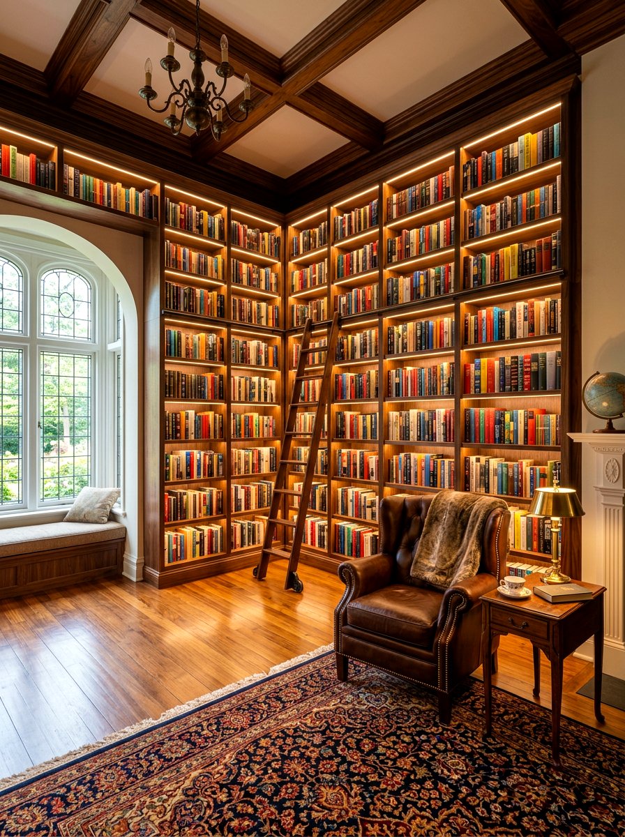 Bookshelf Integrated LED Strips - 30 under shelf lighting ideas
