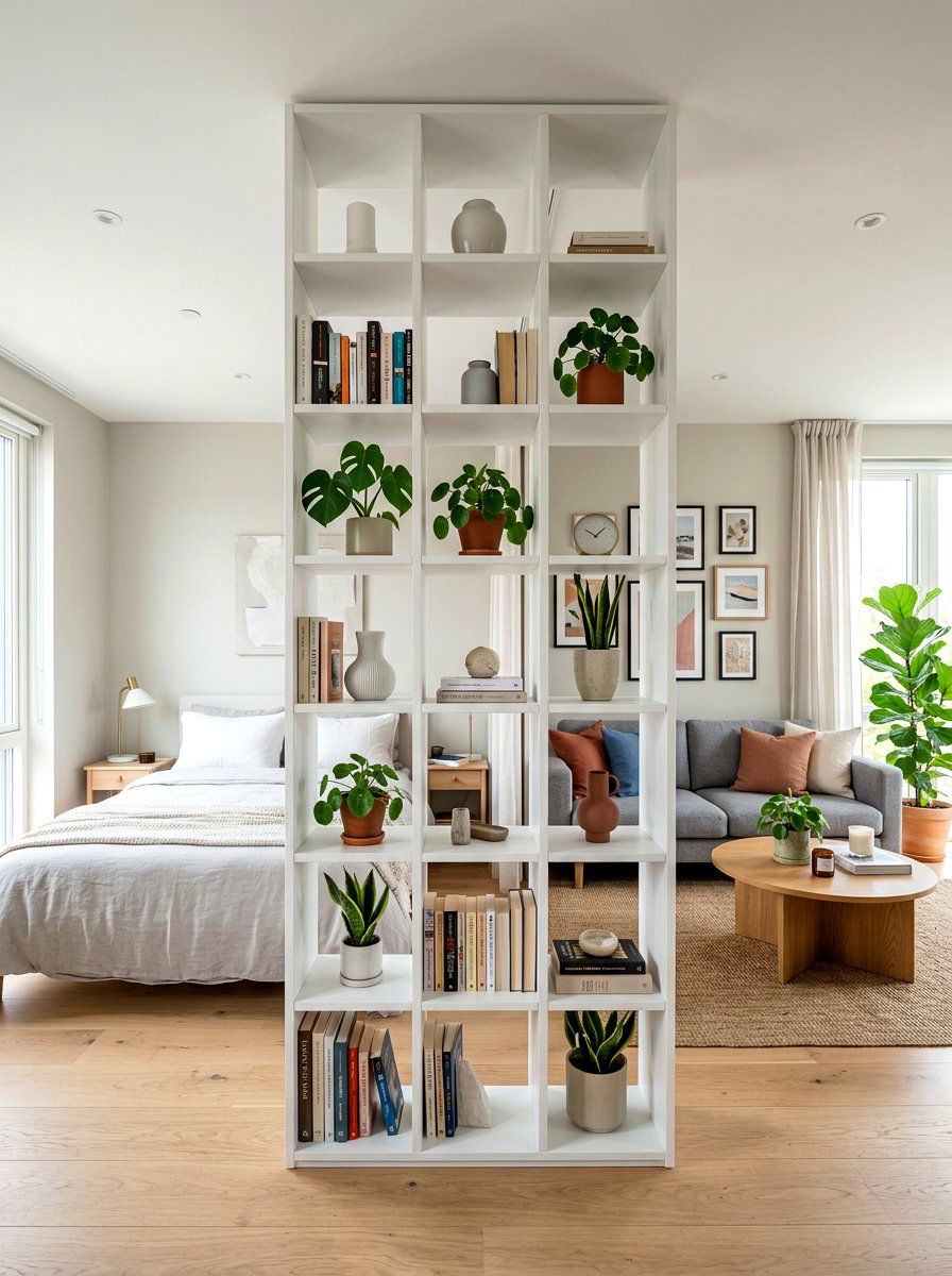 Bookshelf Room Divider - 30 studio apartment divider ideas