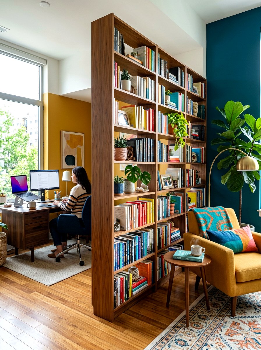 Bookshelf Room Divider - 30 sound dampening office ideas