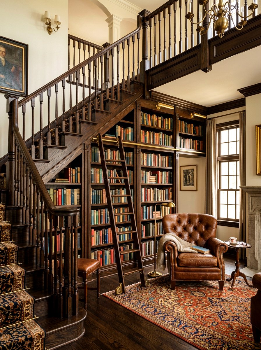 Bookshelf Under Stairs - 30 staircase nook ideas