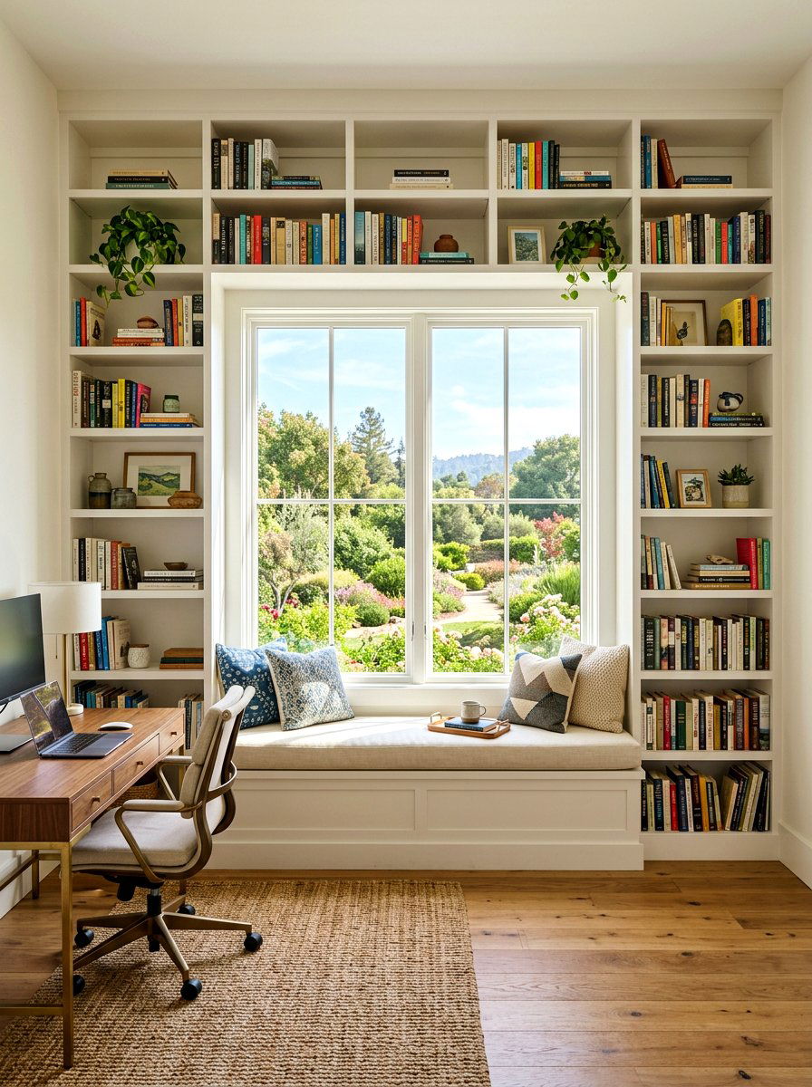 Bookshelf Wall Around Window Office - 30 bookshelf wall office ideas