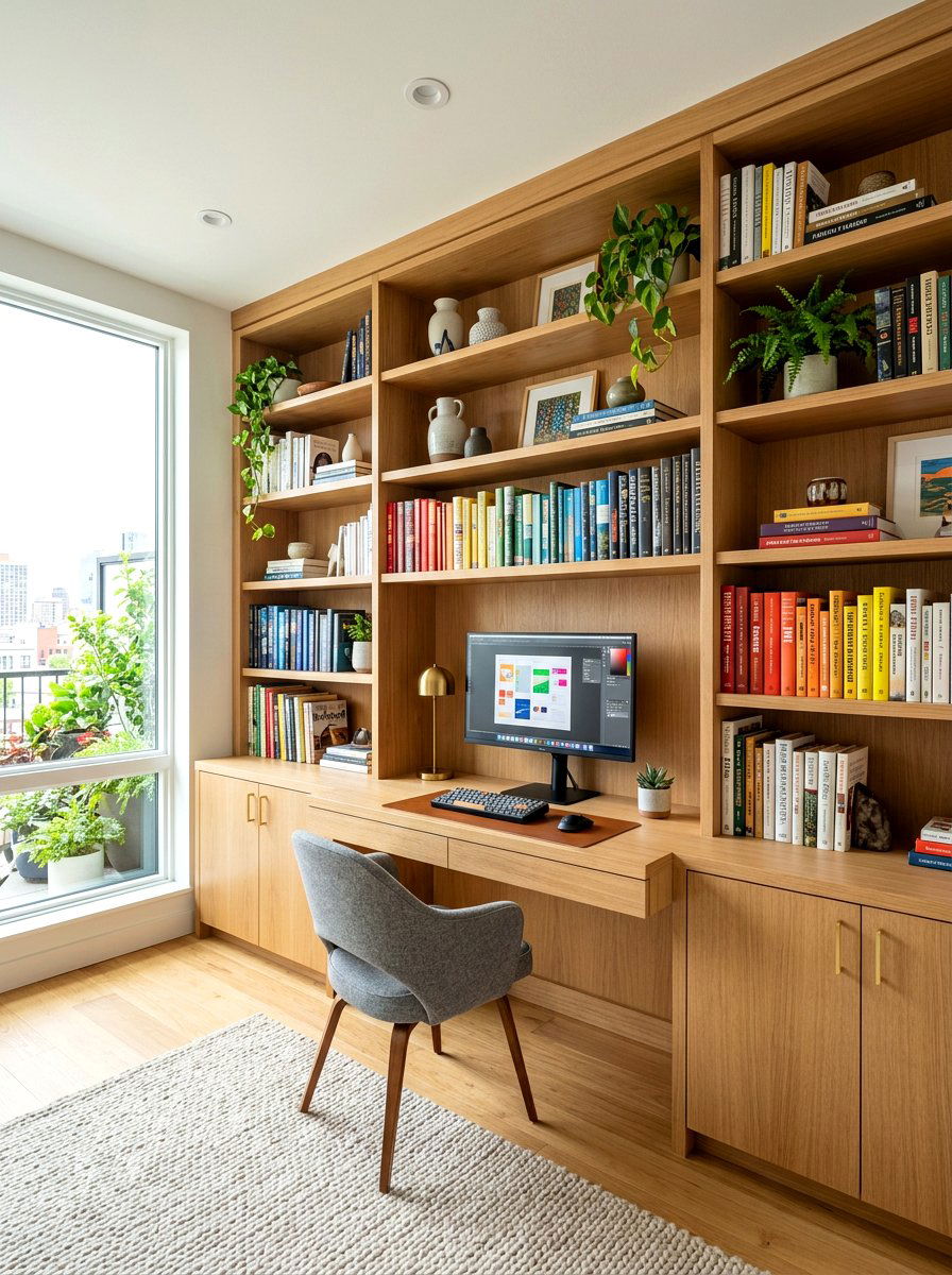 Bookshelf Wall With Desk Integrated Office - 30 bookshelf wall office ideas