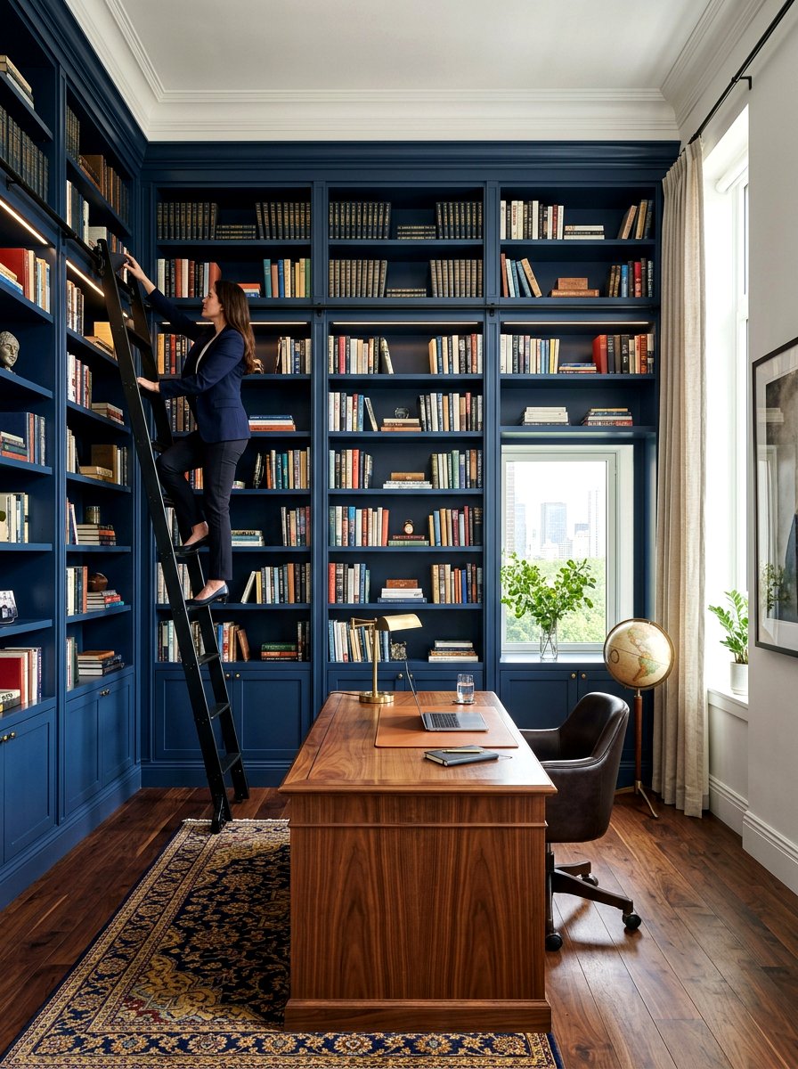 Bookshelf Wall With Ladder Office - 30 bookshelf wall office ideas