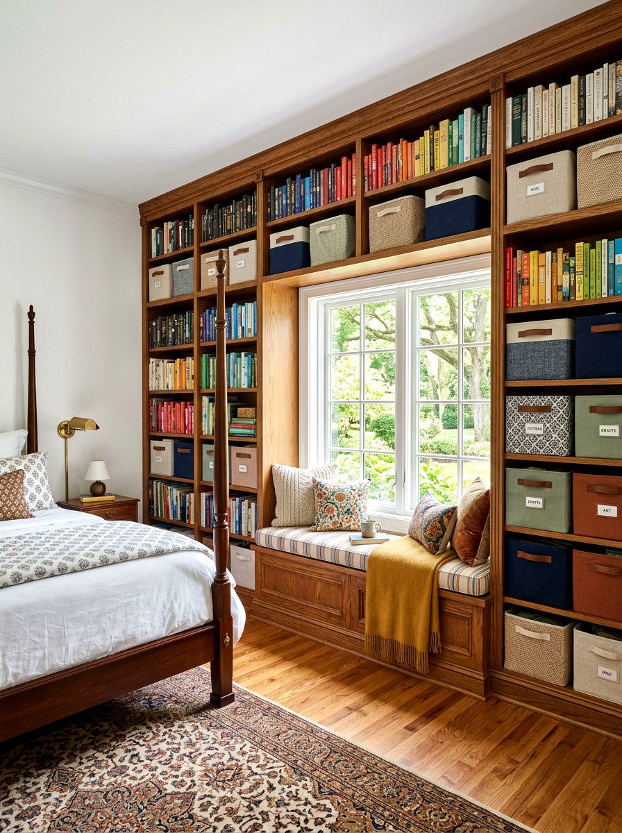 Bookshelf Wall - 30 acoustic bedroom ideas