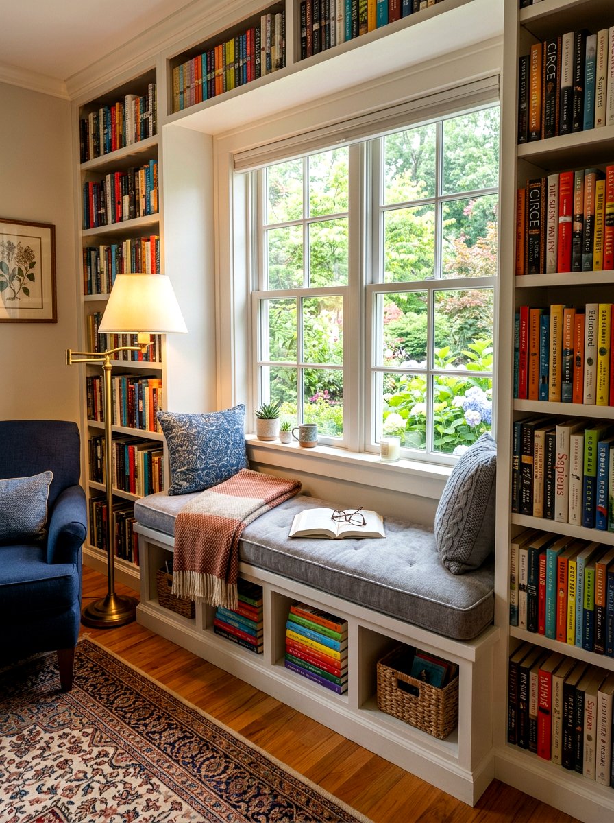 Bookshelf Window Seat - 30 bay window seating ideas