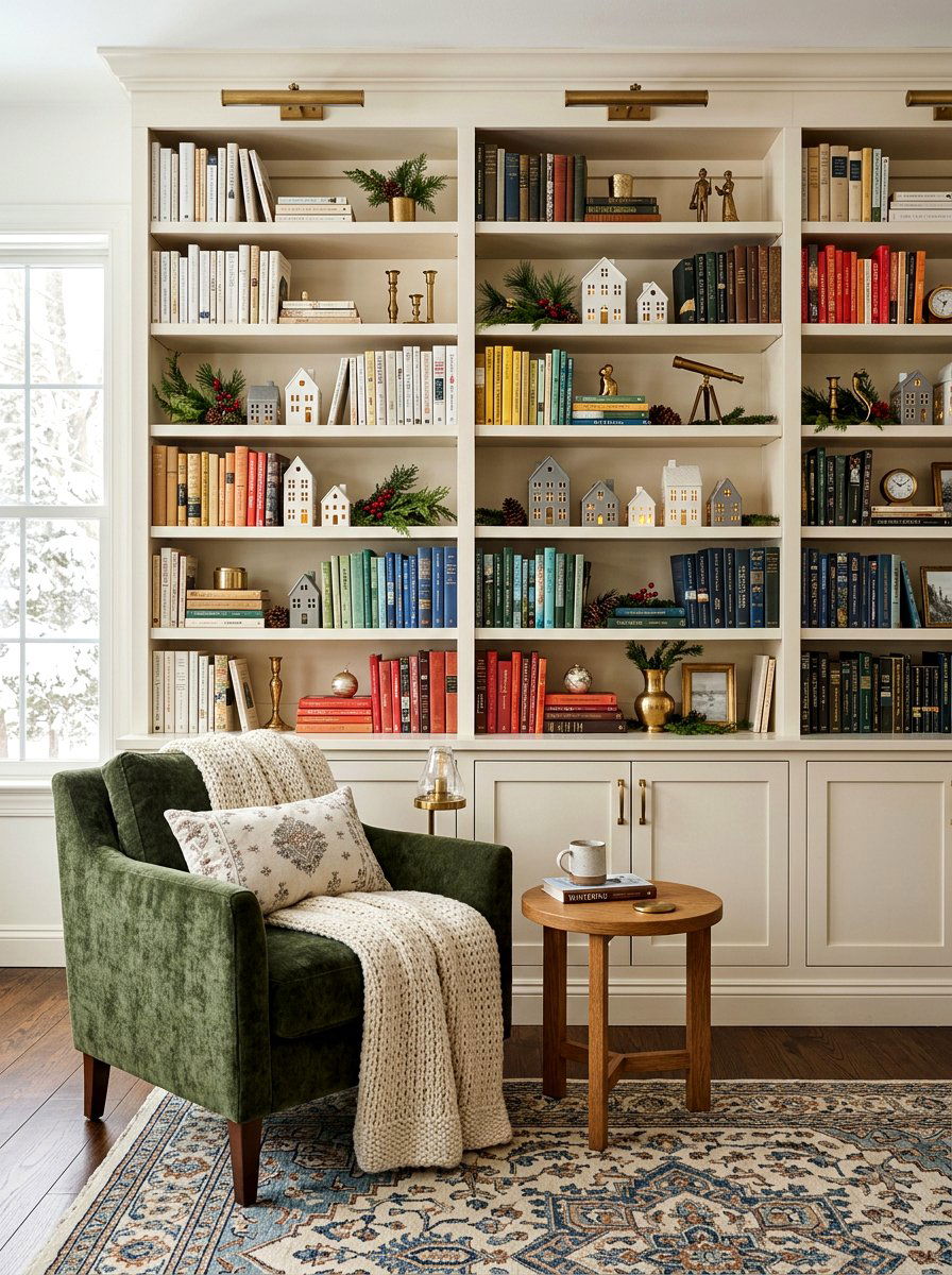Bookshelf Winter Room - 30 winter living room styling ideas