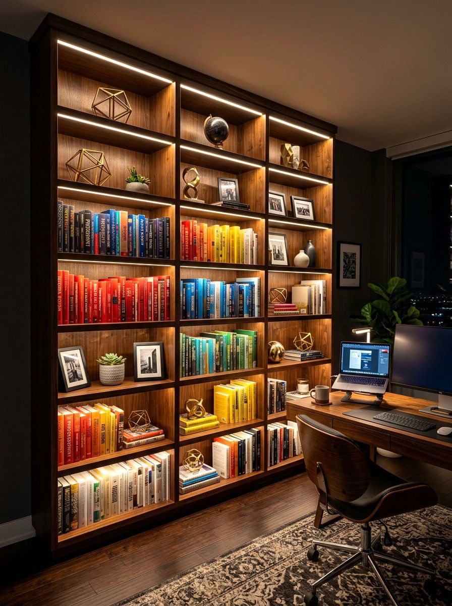 Bookshelf With Lighting - 30 aesthetic bookshelf styling apartment ideas