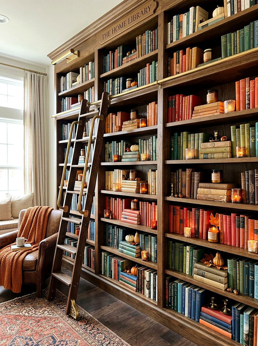 Bookshelf fall candle styling - 30 candle heavy fall decor ideas
